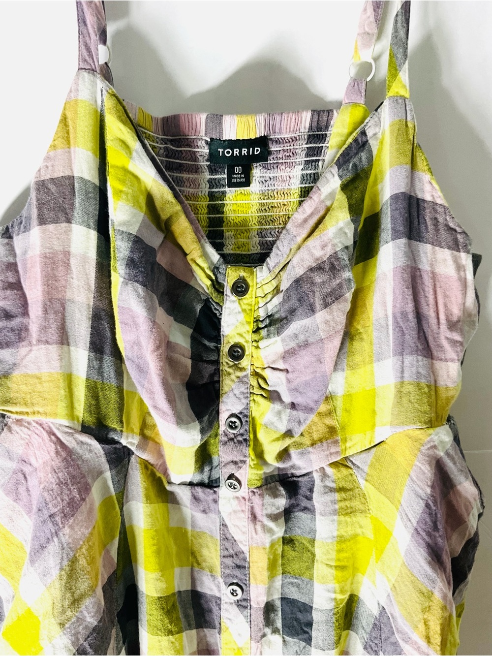Torrid Plaid Cold Shoulder Button-Front Dress with Pockets Size 00